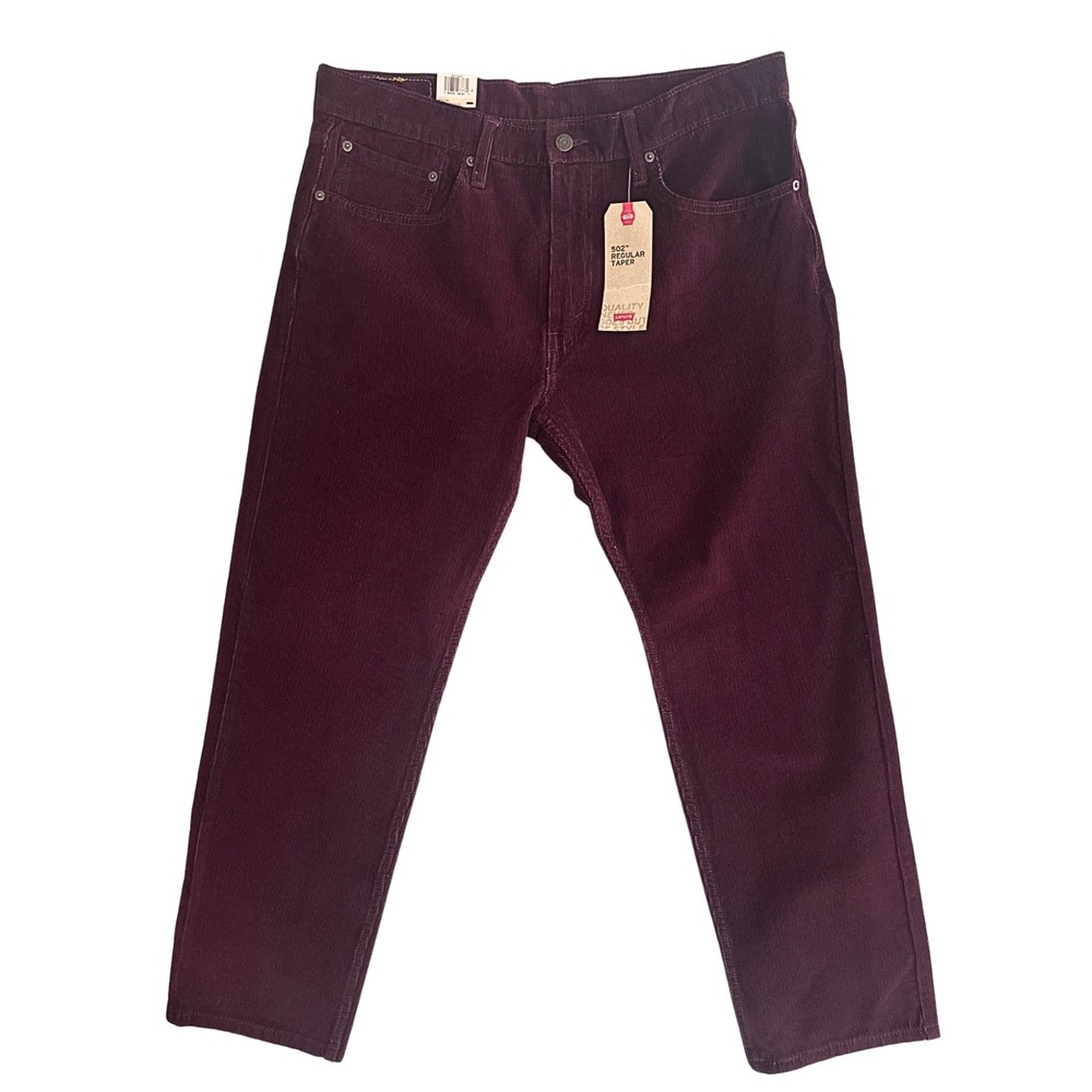 Levis 502 Regular Taper Pants Mens 36x30 Burgundy Corduroy Warp Stretch NWT